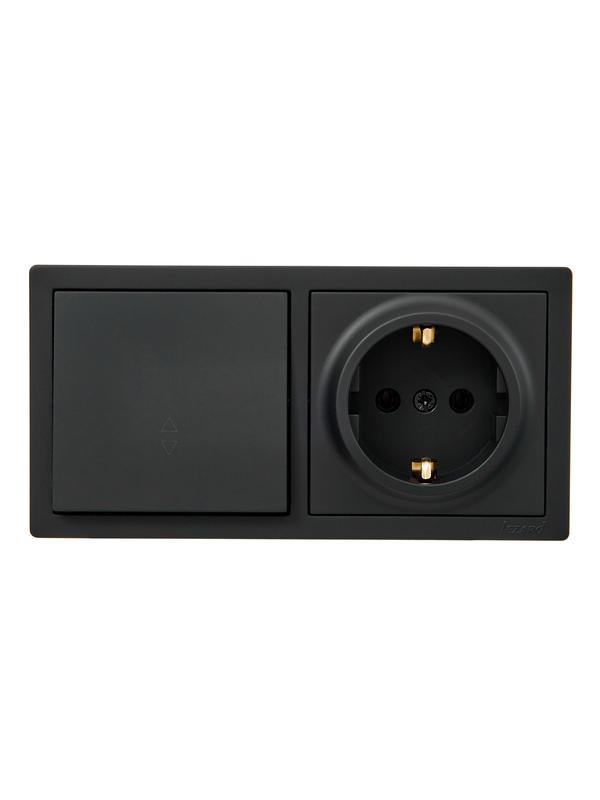 Блок ОП LETO (1-кл. выключатель проходной + 1-м розетка с заземл.) горизонт. черн. бархат LEZARD 752-4200-170BVP