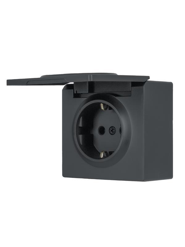 Розетка 1-м ОП LETO с заземл. с крышкой LETO ПБТ графит LEZARD 752-3400-123B