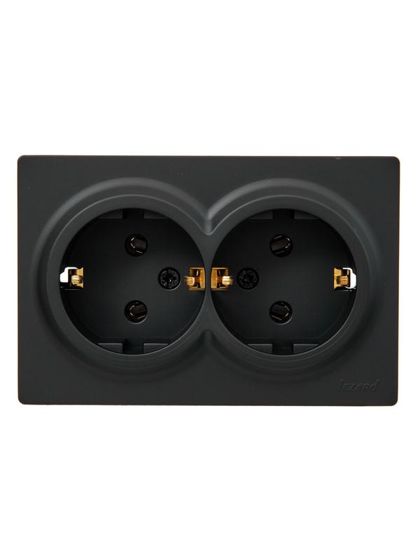 Розетка 2-м ОП LETO с заземл. закрытый корпус ПБТ черн. бархат LEZARD 752-4200-127B