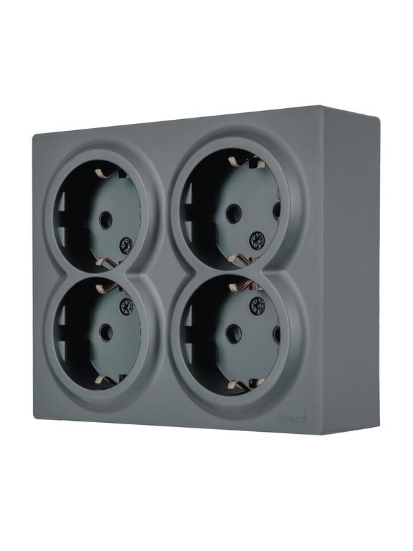 Розетка 4-м ОП LETO с заземл. закрытый корпус ПБТ графит LEZARD 752-3400-127BDP