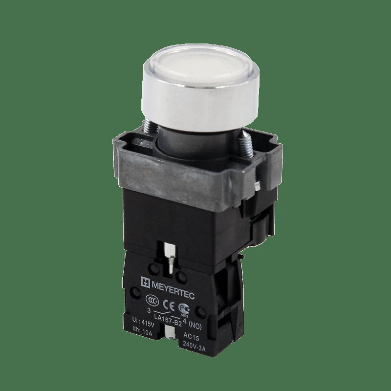 Кнопка плоская с подсветкой 220В AC/DC 1NO IP67 металл MTB2-BWF3161 бел. ОВЕН 132651