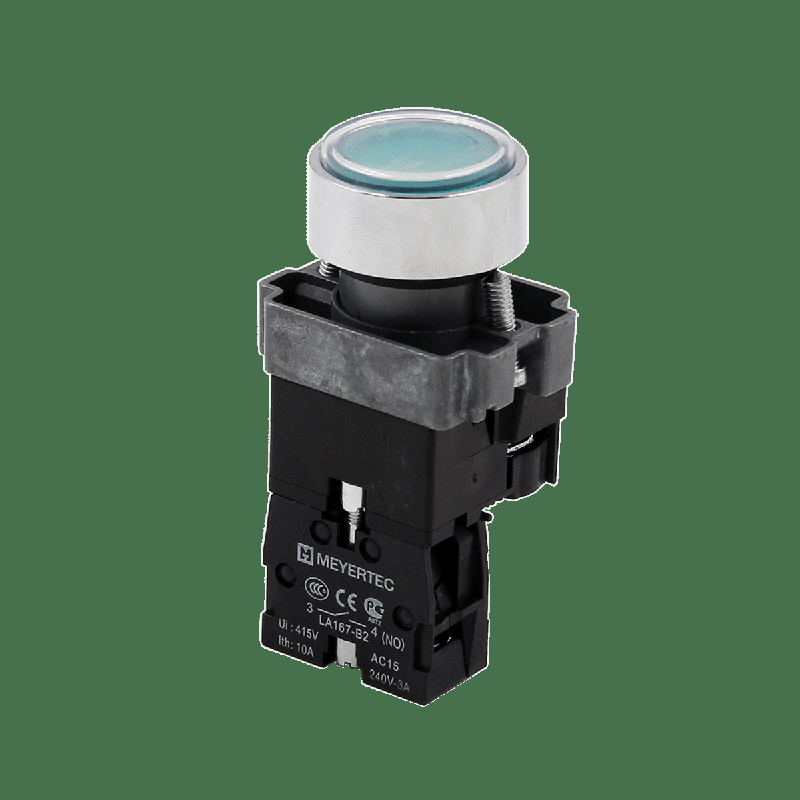 Кнопка плоская с подсветкой 24В AC/DC 1NO IP67 металл MTB2-BWF3371 зел. ОВЕН 132657