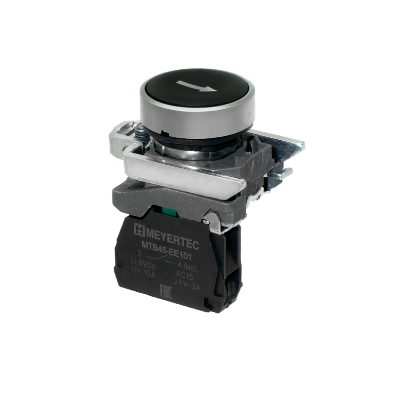 Кнопка плоская маркировка "стрелка вверх" 1NO IP65 металл MTB4-BA21551 черн. ОВЕН 137122