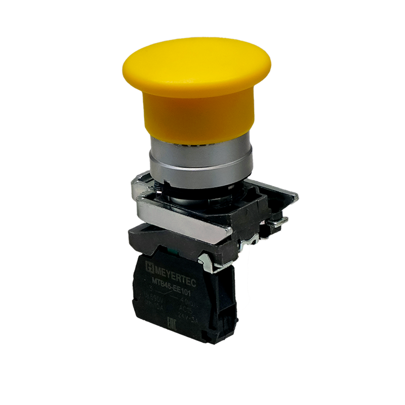 Кнопка грибовидная 40мм пружиный возврат 1NO IP65 металл MTB4-BC51 желт. ОВЕН 137137