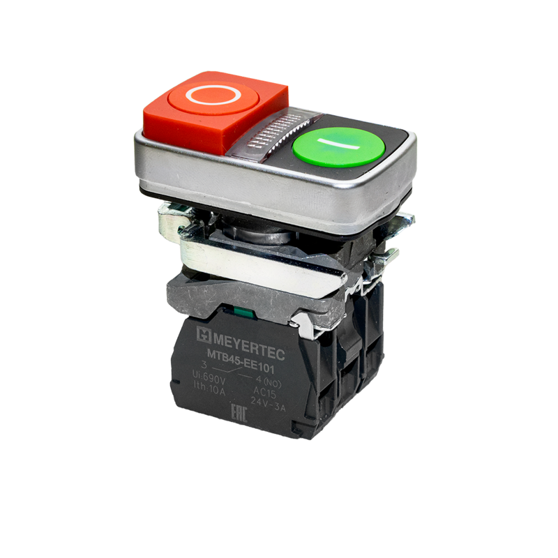 Кнопка двойная выступающая с подсветкой маркировка "I+O" 1NO+1NC 220В AC/DC IP65 металл MTB4-BW84753 красн./зел. ОВЕН 137158