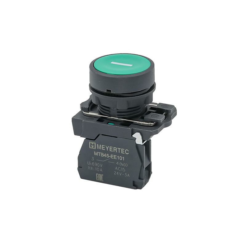 Кнопка плоская маркировка "I" 1NO IP65 пластик MTB5-AA31521 зел. ОВЕН 137239