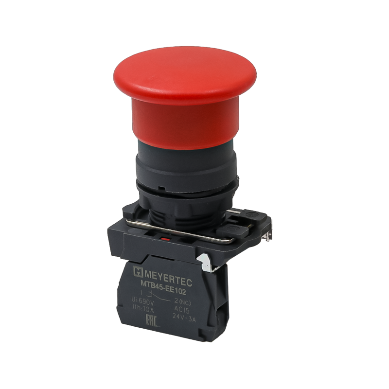 Кнопка грибовидная 40мм пружиный возврат 1NС IP65 пластик MTB5-AC42 красн. ОВЕН 137246