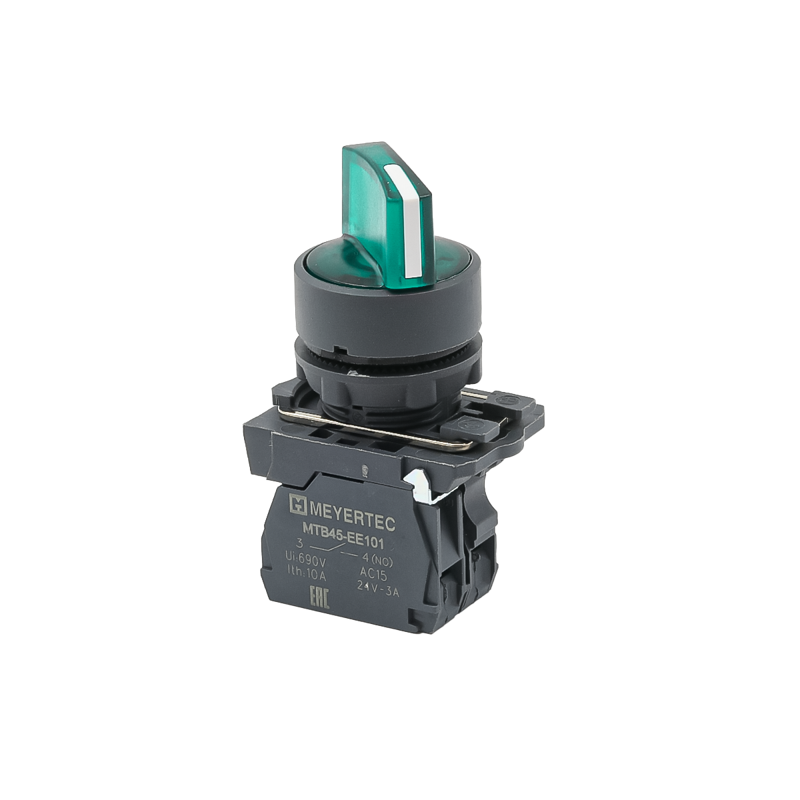 Переключатель на 3 положения с фиксацией и подсветкой 1NO 220В AC/DC IP65 пластик MTB5-AK33713 зел. ОВЕН 137289