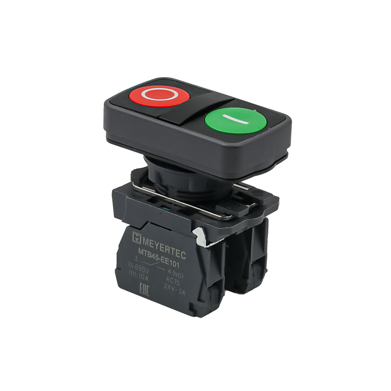 Кнопка двойная плоская маркировка "I+O" 1NO+1NC IP65 пластик MTB5-AL8325 красн./зел. ОВЕН 137262