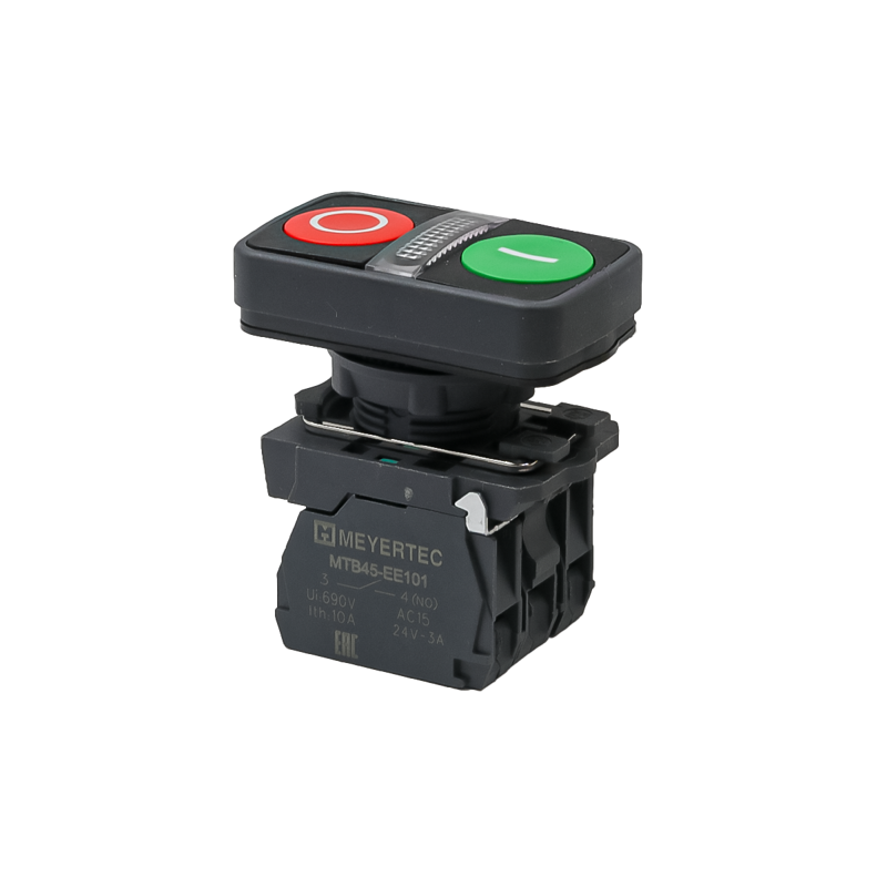 Кнопка двойная плоская с подсветкой маркировка "I+O" 1NO+1NC 24В AC/DC IP65 пластик MTB5-AW83751 красн./зел. ОВЕН 137265