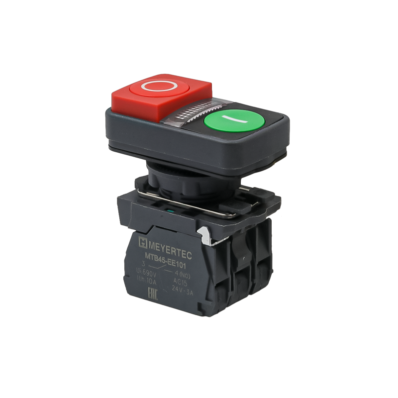 Кнопка двойная выступающая с подсветкой маркировка "I+O" 1NO+1NC 24В AC/DC IP65 пластик MTB5-AW84751 красн./зел. ОВЕН 137267