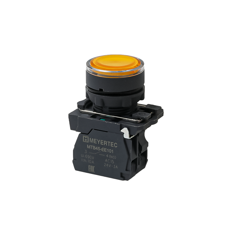 Кнопка с подсветкой 1NO 24В AC/DC IP65 пластик MTB5-AW35711 желт. ОВЕН 137276