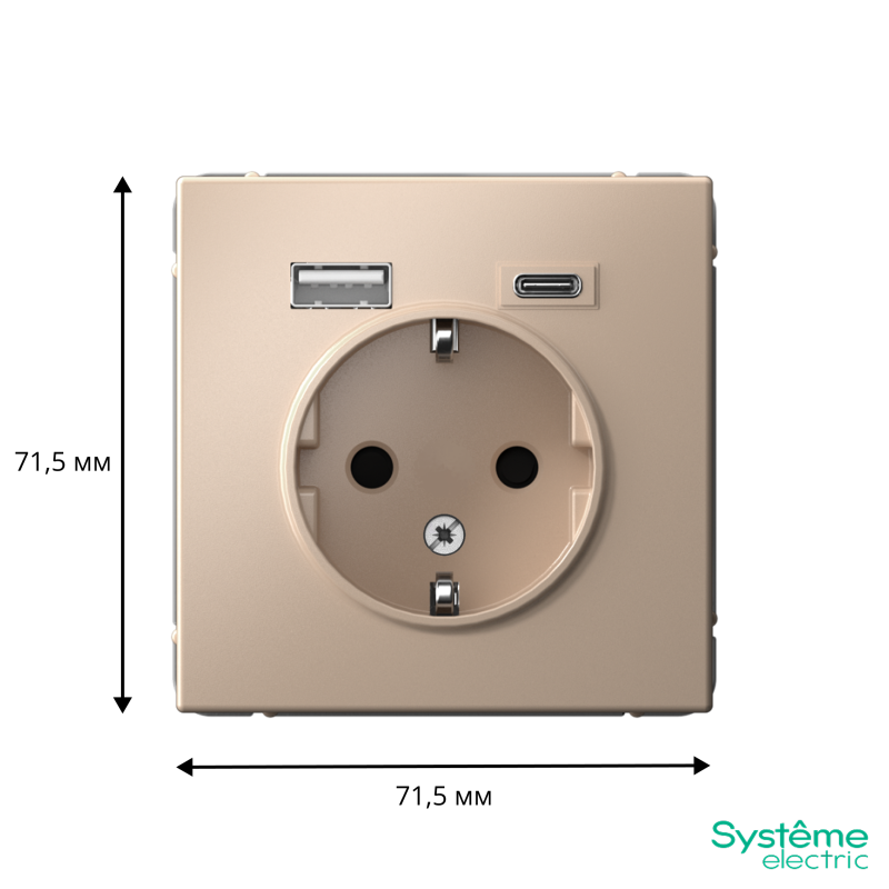 Розетка ArtGallery 16А с 2-мя заряд. устройствами USB A+C 5В/2.4А/3А 2х5В/1.5А механизм песочн. SE GAL001232