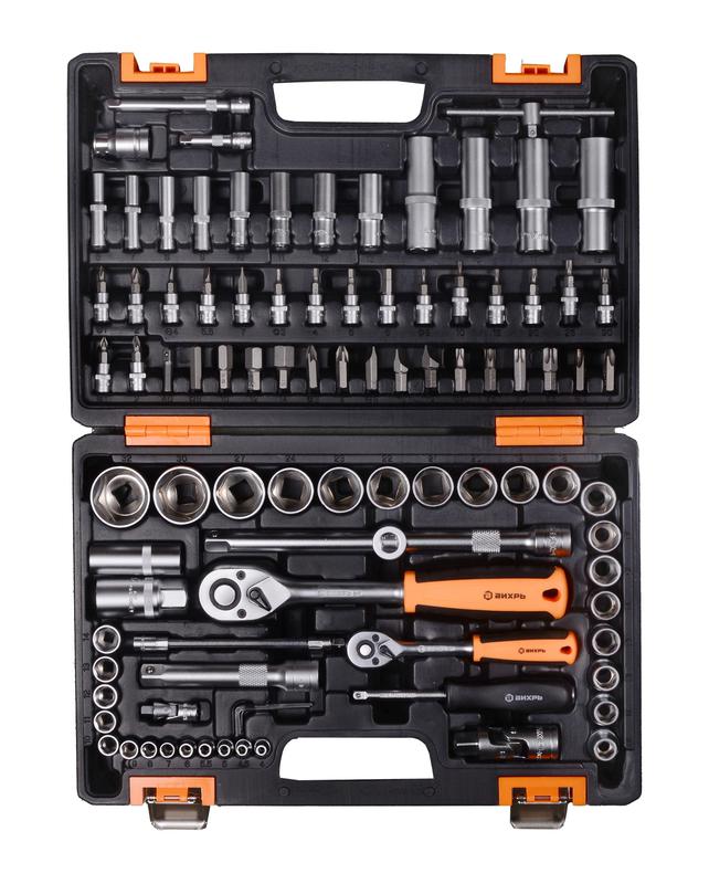 Набор инструментов АВТО 1/2дюйм 1/4дюйм CrV в кейсе 94 предмета Вихрь 73/6/7/7