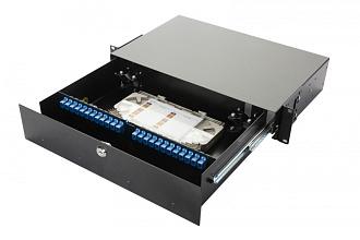 Панель оптическая 47F-48 19дюйм 2U выдвижная корпус на 48 адаптеров 32 симплекс SC адаптера OS2 Eurolan 47F-48-S2-SC-32-11BL