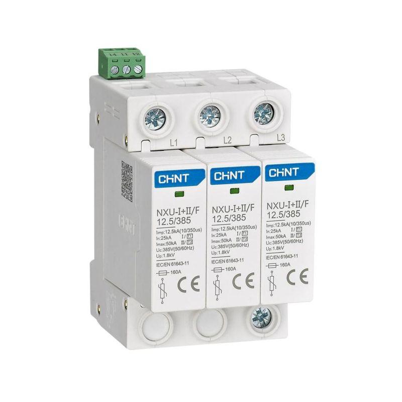 Ограничитель импульсных перенапряжений NXU-I+II/F 3P In=25кА Uc=385В Im=50кА (R) CHINT 308597