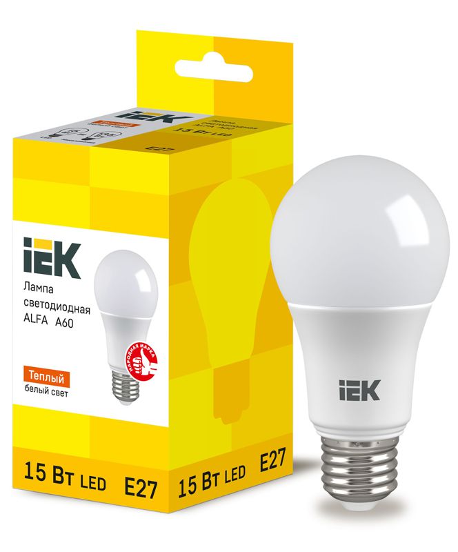 Лампа светодиодная Alfa 15Вт A60 грушевидная 3000К E27 230В (6шт) IEK LLA-A60-15-230-30-E27-6
