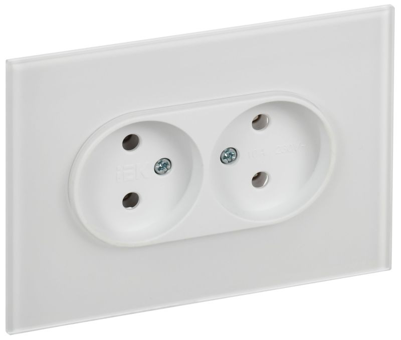 Розетка 2-м SKANDY 10А без заземл. без защ. шторок для плоской вилки SK-R03W арктич. бел. IEK SK-R20-10-K01