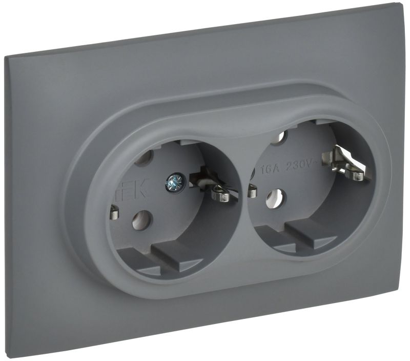 Розетка 2-м SKANDY 16А с заземл. без защ. шторок в сборе SK-R08Gr сер. IEK SK-R21-16-K03-F