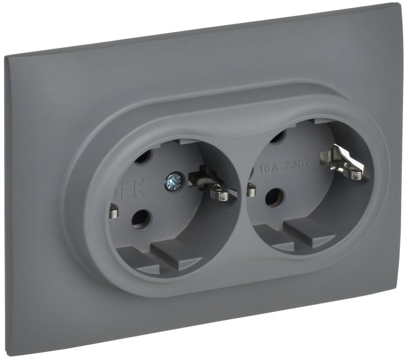 Розетка 2-м SKANDY 16А с заземл. защ. шторки в сборе SK-R07Gr сер. IEK SK-R24-16-K03-F