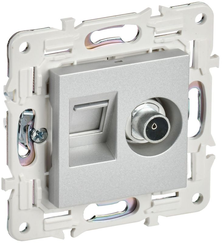 Розетка двойная TV+RJ45 кат.6E SKANDY SK-A15S серебр. IEK SK-AK20-2-K23