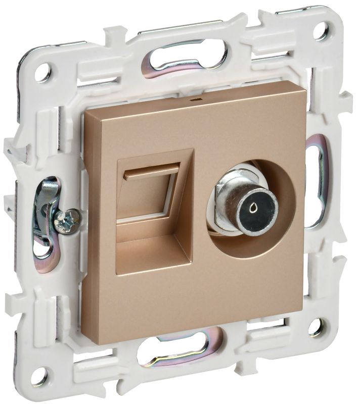 Розетка двойная TV+RJ45 кат.6E SKANDY SK-A15Sa песочн. IEK SK-AK20-2-K98