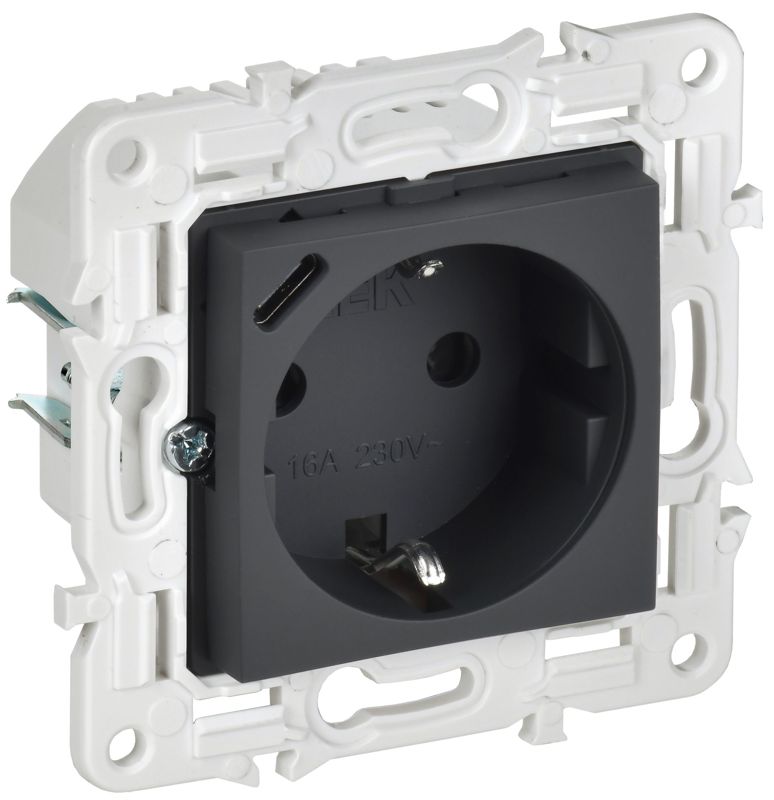 Розетка SKANDY 18Вт 16А с заземл. защ. шторки с USB C SK-R17G графит IEK SK-R14-16-U14-018-K53