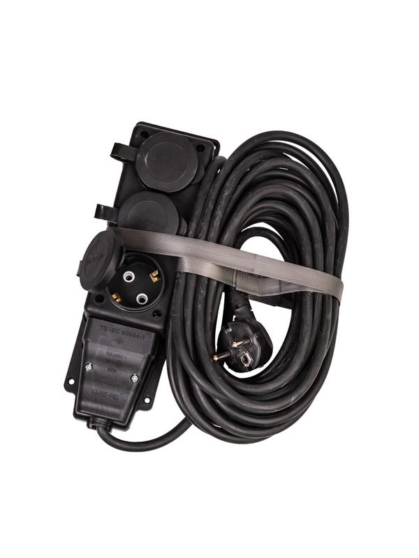 Удлинитель на каучуковой колодке 3х10м 16А IP44 250В 4кВт каучук КГ 3х2.5 черн. УХз16 Россия КОСМОС YKsm10m-3g(16A)KG-B