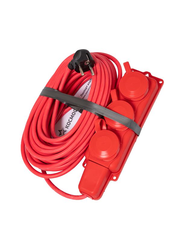 Удлинитель на каучуковой колодке 3х15м 16А IP44 250В 4кВт каучук КГ 3х2.5 красн. УХз16 Россия КОСМОС YKsm15m-3g(16A)KG-R