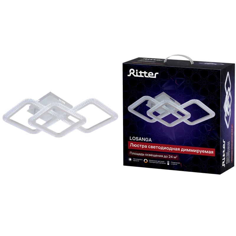 Люстра потолочная светодиодная диммируемая LOSANGA с ДУ 3 режима 685х325х120 78Вт 3000К/4200К/6300К 24кв.м бел. Ritter52926 6