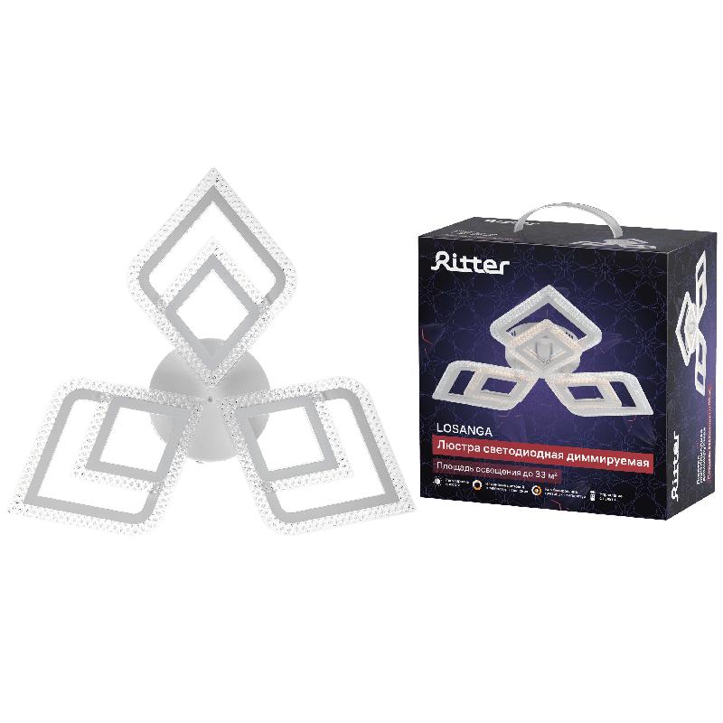 Люстра потолочная светодиодная диммируемая LOSANGA с ДУ 3 режима 715х85 108Вт 33кв.м бел. Ritter 52929 7