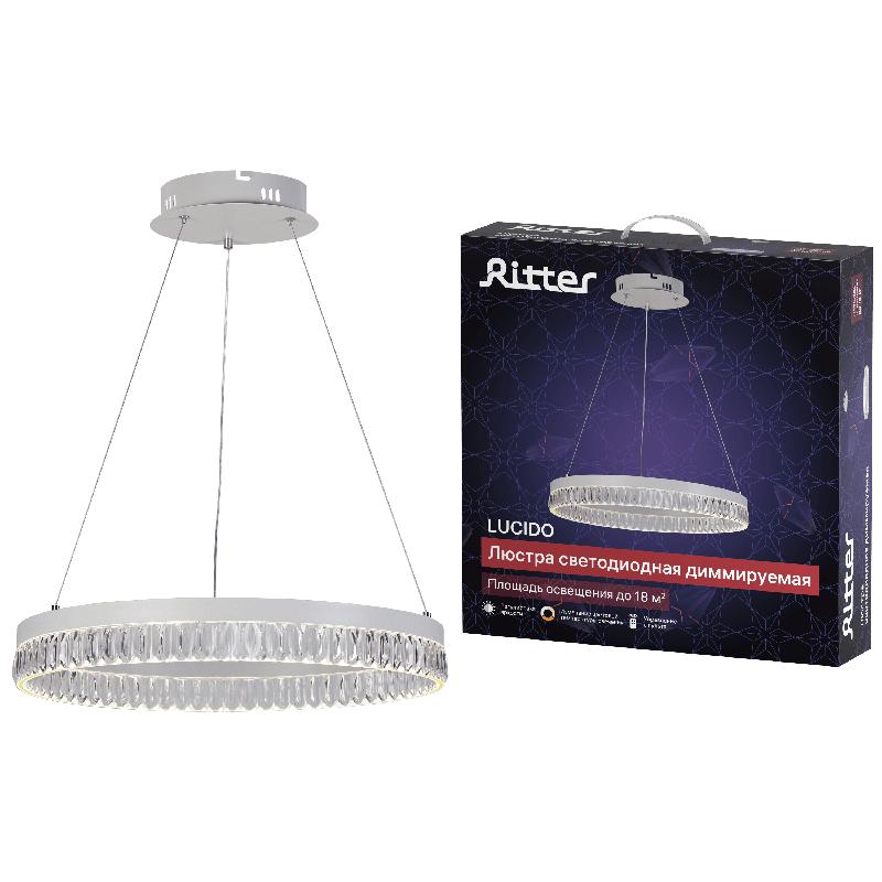 Люстра потолочная светодиодная диммируемая LUCIDO с ДУ 3 режима 500х1000 60Вт 2550К/3350К/4550К 18кв.м бел. Ritter 52934 1