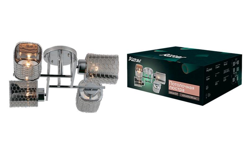 Люстра потолочная PALERMO 420х420х185мм 4хE27 металл хром Ritter 52522 6