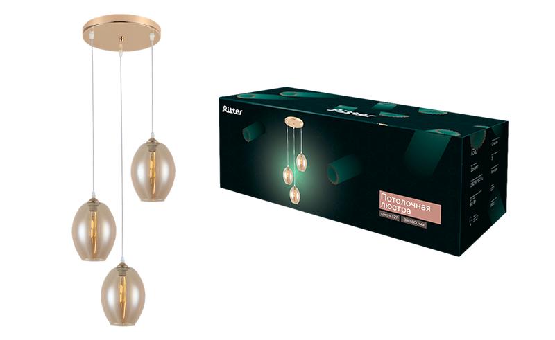 Люстра подвесная FORLI 380х800мм 3хE27 металл зол. Ritter 52535 6