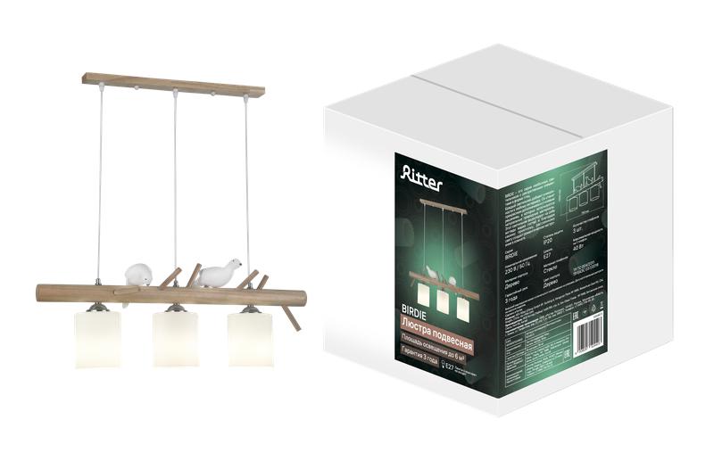 Люстра подвесная BIRDIE 780х1000 6кв.м 3хЕ27 дерево Ritter 52440 3