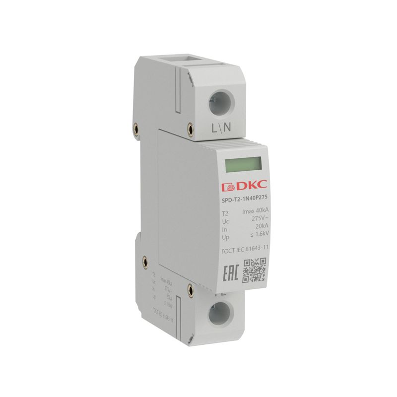 Устройство защиты от импульсных перенапряжений УЗИП тип 2 1п Imax 40кА со сменным модулем Un 275В YON SPD-T2-1N40P275