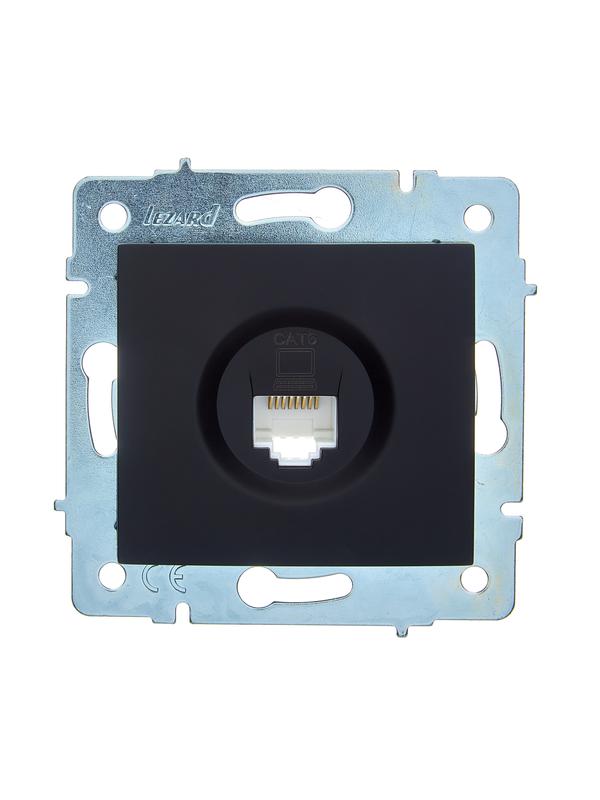 Розетка компьютерная 1-м СП ASTI IP20 RJ45 механизм Cat 6e черн. бархат LEZARD 7081-4288-140