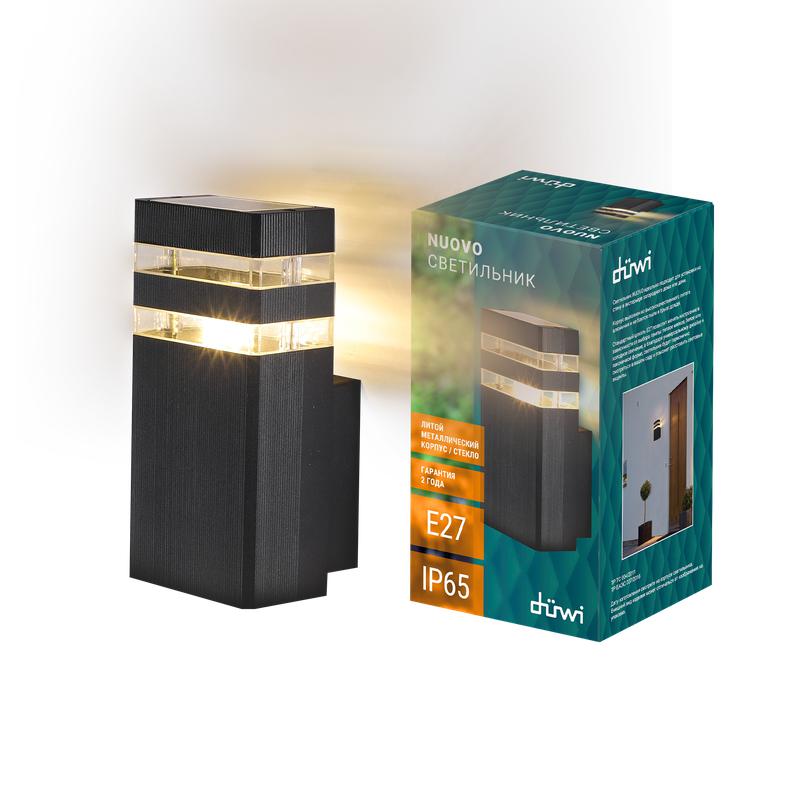 Светильник NUOVO Е27 IP65 110х95х200мм алюм./стекло настен. накладной черн. Duwi 24396 0
