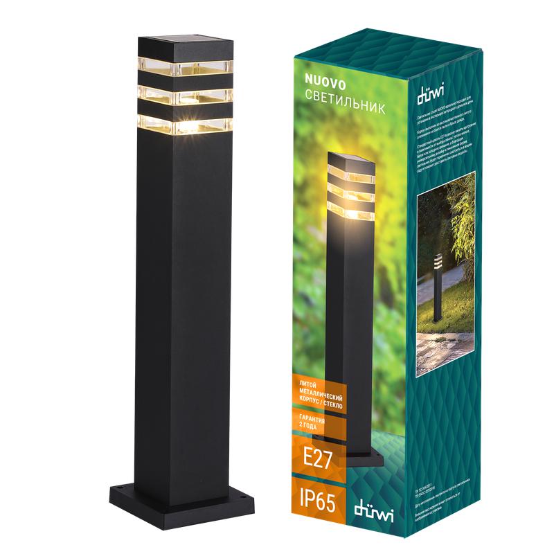Светильник NUOVO Е27 IP65 90х90х610мм алюм./стекло столб садово-парков. черн. Duwi 24397 7