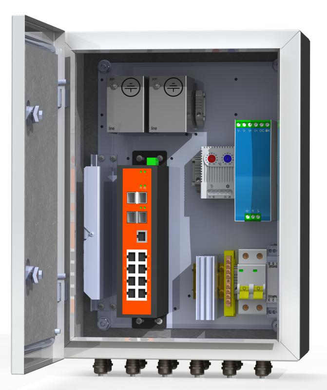 Термошкаф коммутационный 8хPoE 2хSFP 4хSC IP66 300х400х210мм 6 УТП 8КУ ГЗ Mastermann 00-00015657