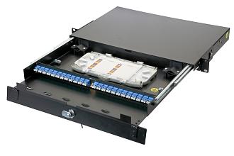 Панель оптическая 19дюйм 1U выдвижная корпус на 24 адаптера 6 дуплекс LC адаптеров OS2 Eurolan 47D-24-S2-2L-06-11BL