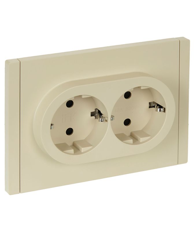 Розетка 2-м СП FORTE&PIANO FP423 16А с заземл. защ. шторки безвинт. крепл. ваниль IEK FP-R24-16-1-K10