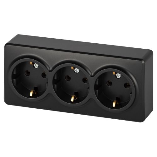 Розетка 3-м ОП Эксперт 11-2208-05 16А IP20 250В 3х2P+E Schuko с заземл. антрацит Эра Б0063007