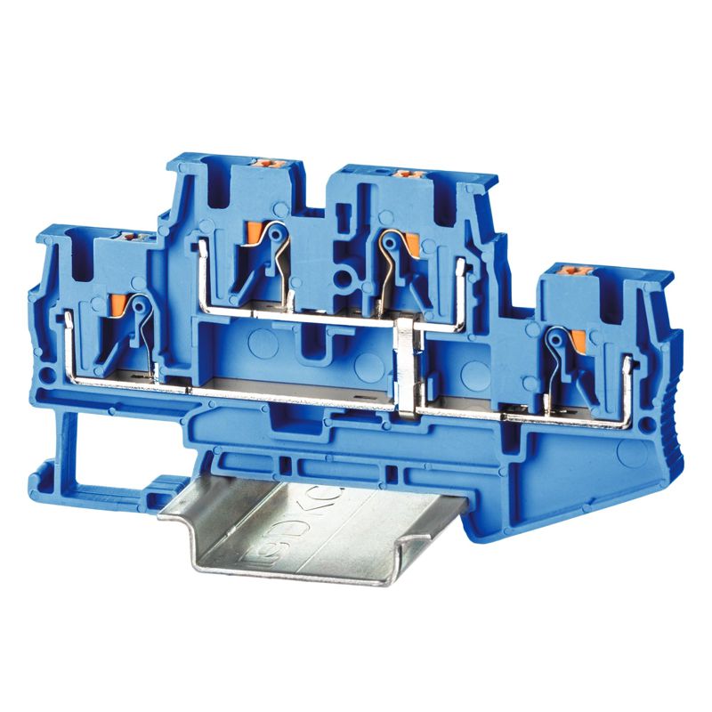 Клемма двухуровневая зажим push-in 4 точки подключения с перемычкой между уровнями 4кв.мм син. DKC VPRTT-4-PV-BU