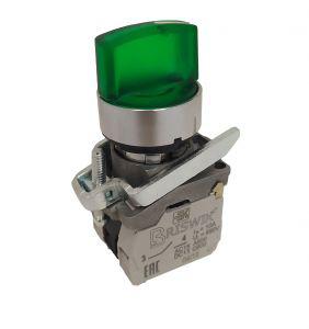 Переключатель КПЕ-2111-РЛС УХЛ3 1НО+1НЗ 10А IP40 24В рукоятка на 3 положения с фиксацией с индикацией метал. осн. d посадочного отверст. 22мм зел. ЭЛЬКОМ A8012-02839794