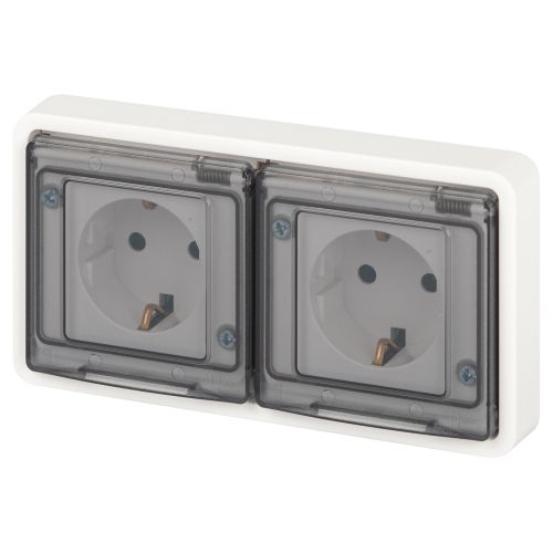 Розетка Эксперт 11-2523-01 2х2P+E гориз. IP55 16А-250В СУ бел. Эра Б0063276