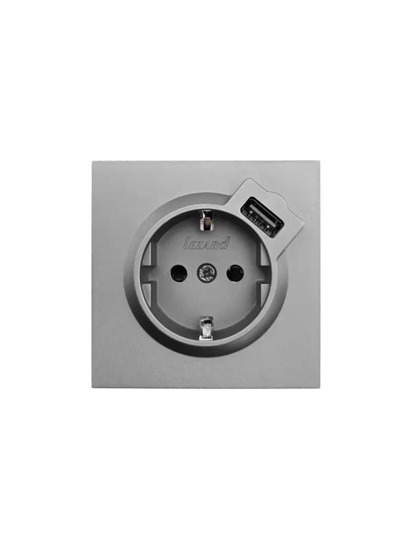 Розетка 1-мест. с/з+USB разъем СП ZIMA IP20 сер. матов. LEZARD 704-7488-181