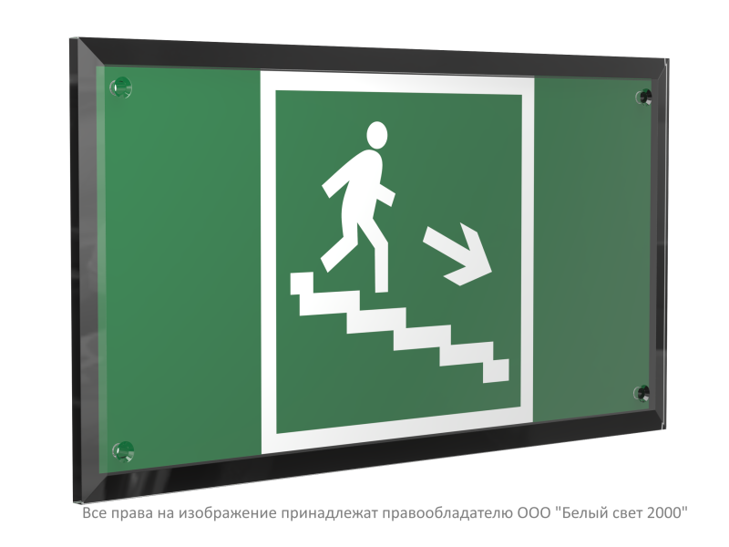 Знак безопасности PT-32178-Black.E13 "Напр. к эвак.выходу по лестн. вниз (прав.) " Белый свет a32706