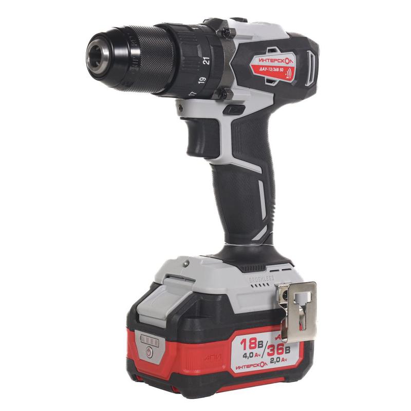 Дрель-шуруповерт аккумуляторная бесщеточн. ударн. ДАУ-13/36В 50 Li-ion АПИ (кейс 2 аккум. 2.0А.ч ЗУ) ИНТЕРСКОЛ 850.2.2.70