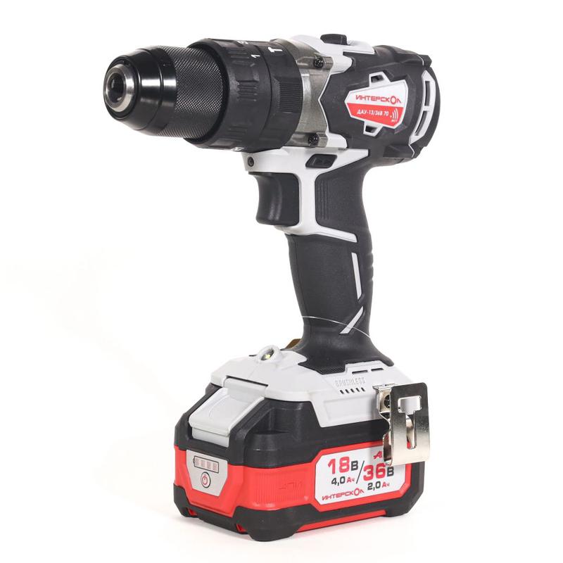 Дрель-шуруповерт аккумуляторная бесщеточн. ударн. ДАУ-13/36В 70 Li-ion АПИ (кейс 2 аккум. 2.0А.ч ЗУ) ИНТЕРСКОЛ 813.2.2.70